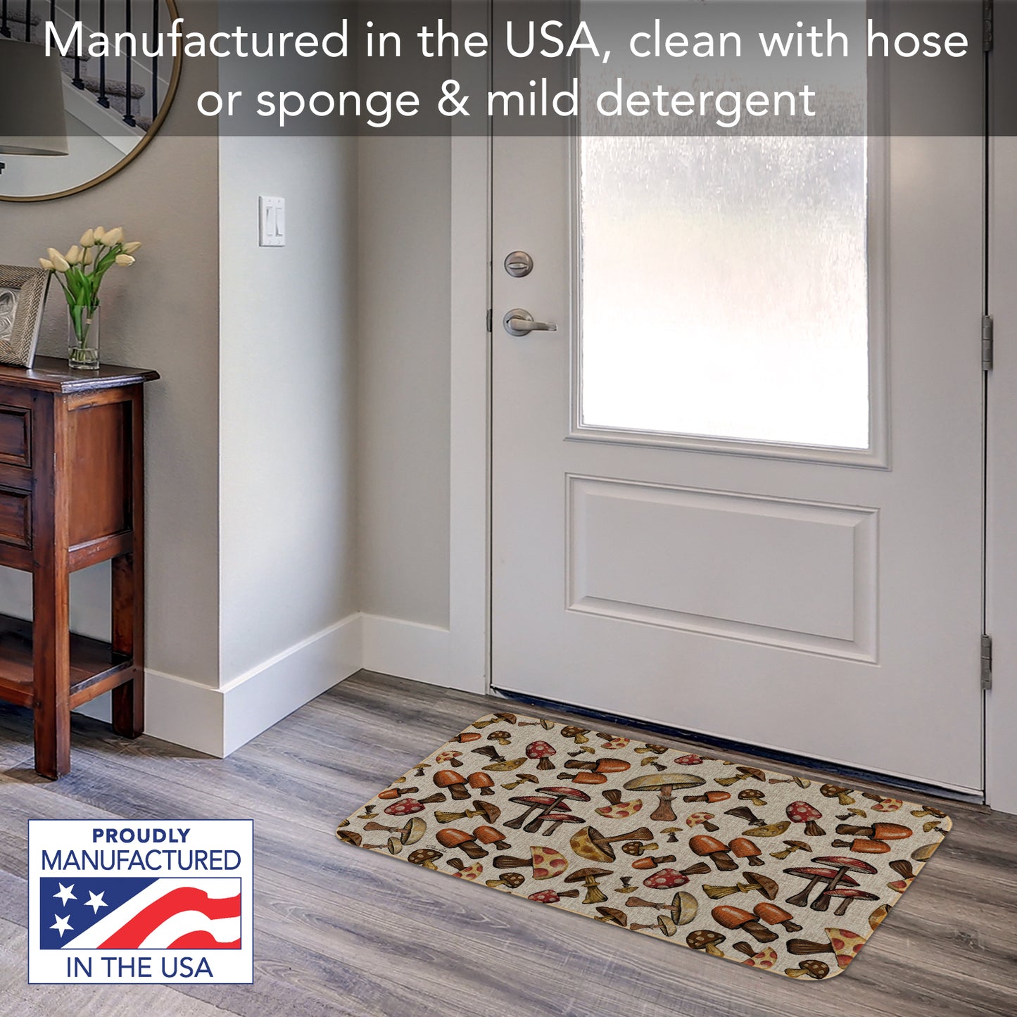 Highland Home Mushroom Harvest Indoor/Outdoor Natural Linen Look Floor Mat with Recycled Rubber Back Manufactured in The USA 29.5” x 17.75”