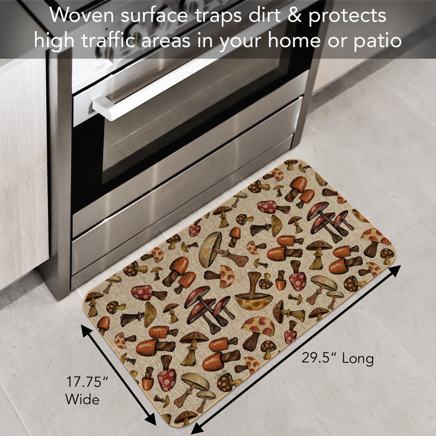 Highland Home Mushroom Harvest Indoor/Outdoor Natural Linen Look Floor Mat with Recycled Rubber Back Manufactured in The USA 29.5” x 17.75”