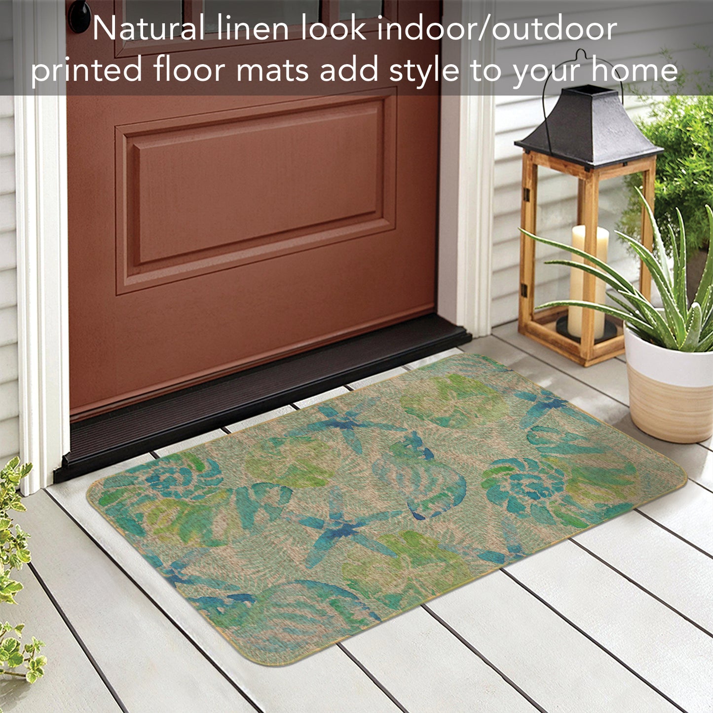 Highland Home Isla Mona Indoor/Outdoor Natural Linen Look Floor Mat with Recycled Rubber Back Manufactured in The USA 29.5” x 17.75”