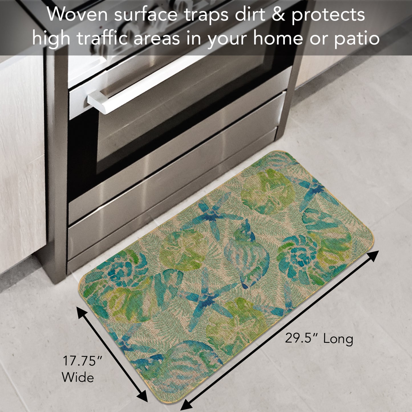 Highland Home Isla Mona Indoor/Outdoor Natural Linen Look Floor Mat with Recycled Rubber Back Manufactured in The USA 29.5” x 17.75”