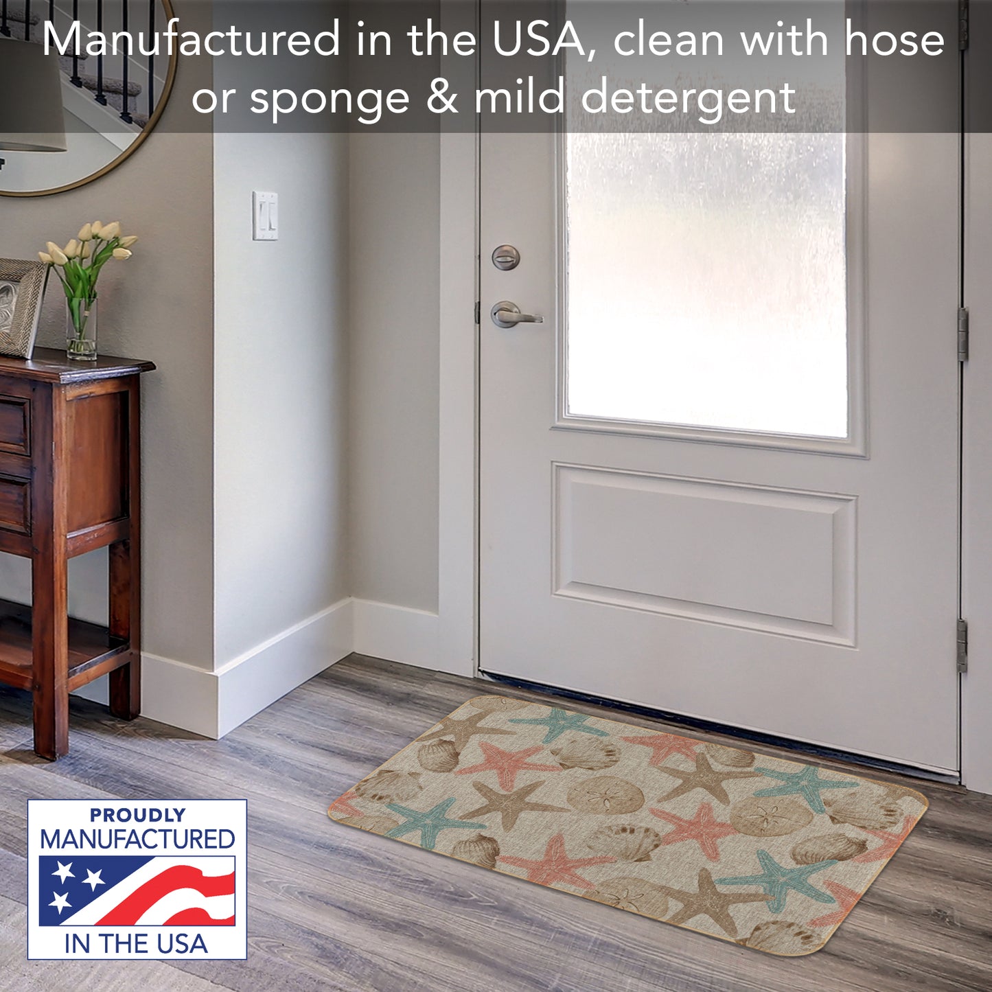 Highland Home Starfish Shell Indoor/Outdoor Natural Linen Look Floor Mat with Recycled Rubber Back Manufactured in The USA 29.5” x 17.75”