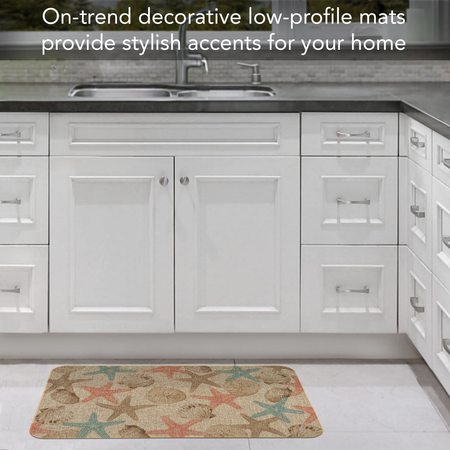 Highland Home Starfish Shell Indoor/Outdoor Natural Linen Look Floor Mat with Recycled Rubber Back Manufactured in The USA 29.5” x 17.75”