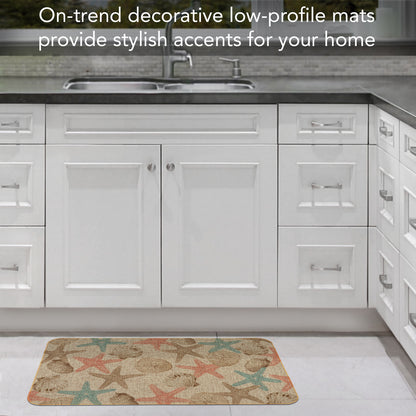 Highland Home Starfish Shell Indoor/Outdoor Natural Linen Look Floor Mat with Recycled Rubber Back Manufactured in The USA 29.5” x 17.75”