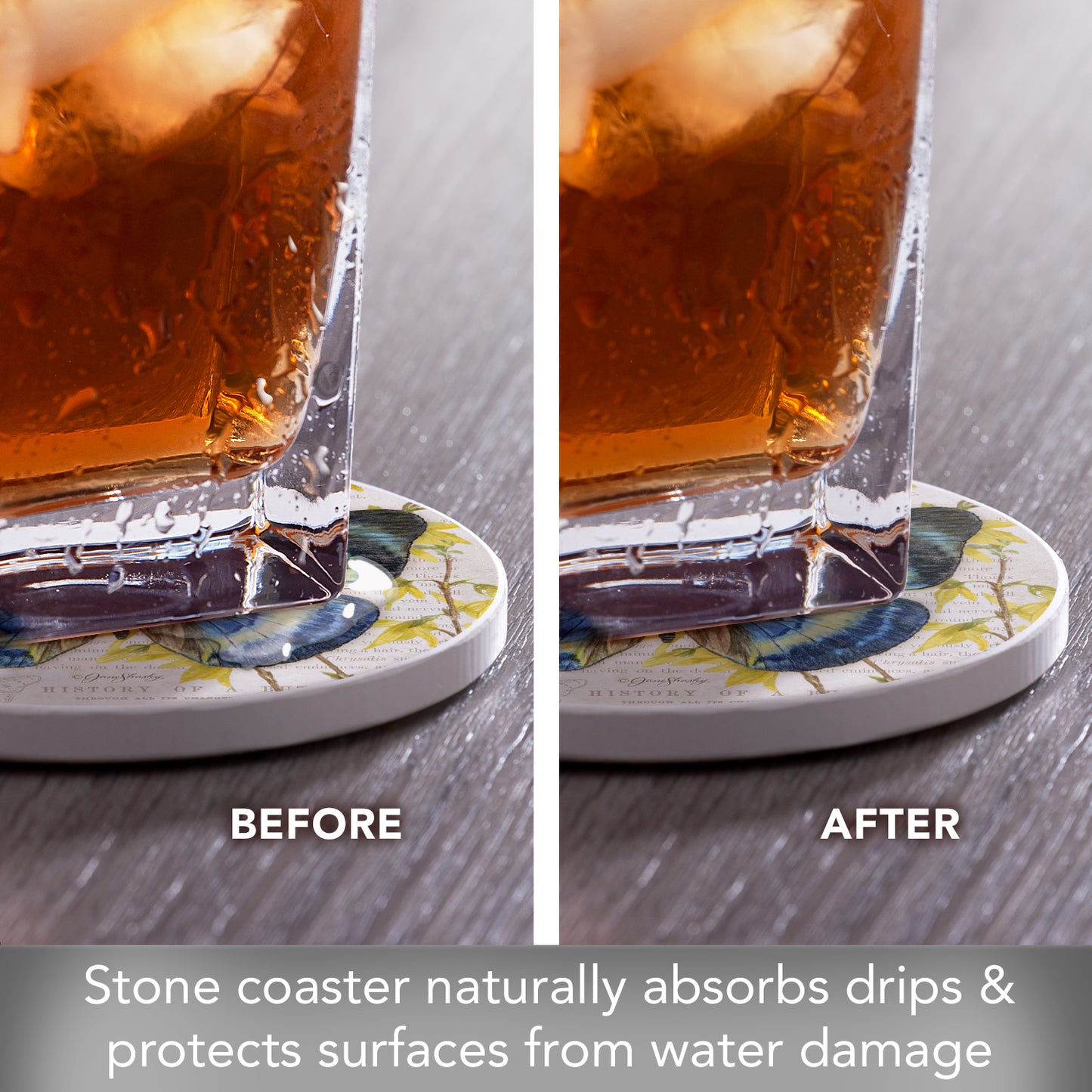 Thirstystone Flasher Butterfly Single Round Absorbent Stone Coaster with Protective Cork Backing Manufactured in The USA 4" Diameter