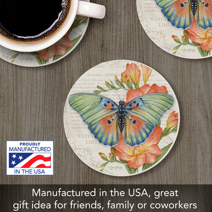 Thirstystone Edwards Forester Butterfly Single Round Absorbent Stone Coaster with Protective Cork Backing Manufactured in The USA 4" Diameter