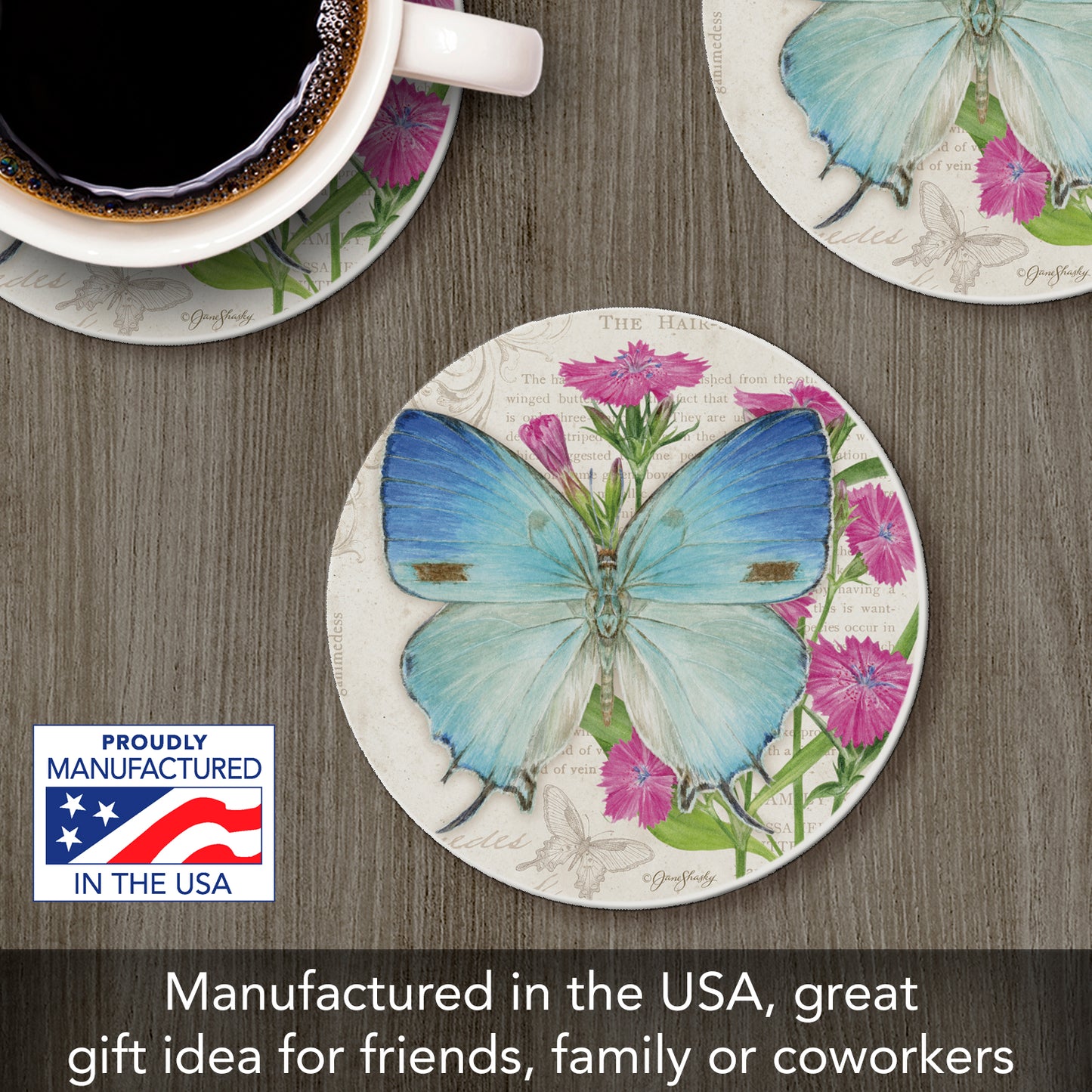 Thirstystone Hairstreak Butterfly Single Round Absorbent Stone Coaster with Protective Cork Backing Manufactured in The USA 4" Diameter