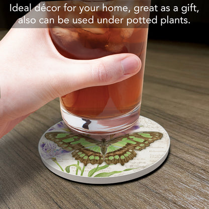 Thirstystone Malachite Butterfly Single Round Absorbent Stone Coaster with Protective Cork Backing Manufactured in The USA 4" Diameter
