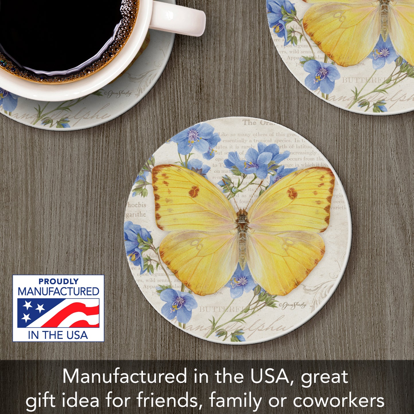 Thirstystone Orange Sulphur Butterfly Single Round Absorbent Stone Coaster with Protective Cork Backing Manufactured in The USA 4" Diameter