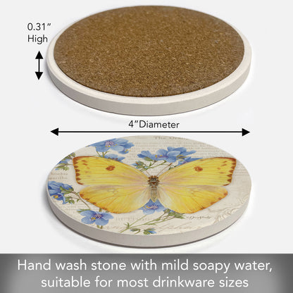 Thirstystone Orange Sulphur Butterfly Single Round Absorbent Stone Coaster with Protective Cork Backing Manufactured in The USA 4" Diameter