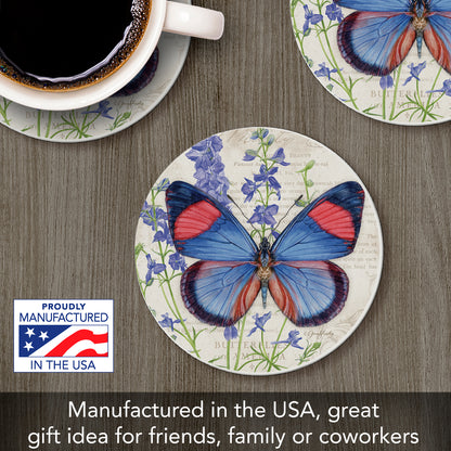 Thirstystone Painted Beauty Butterfly Single Round Absorbent Stone Coaster with Protective Cork Backing Manufactured in The USA 4" Diameter