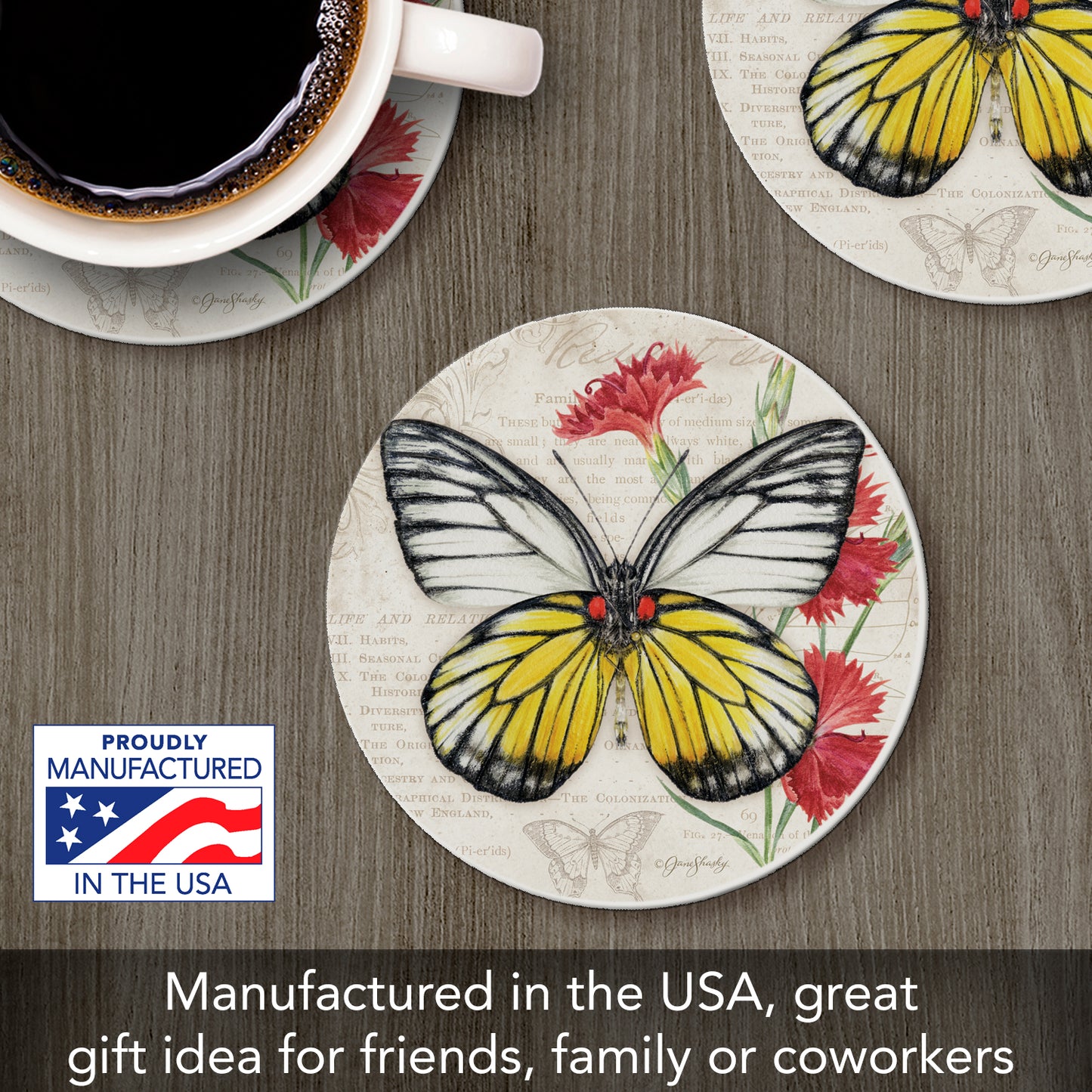 Thirstystone Sawtooth Butterfly Single Round Absorbent Stone Coaster with Protective Cork Backing Manufactured in The USA 4" Diameter