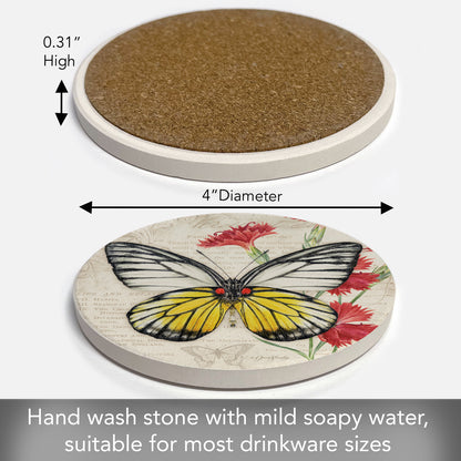 Thirstystone Sawtooth Butterfly Single Round Absorbent Stone Coaster with Protective Cork Backing Manufactured in The USA 4" Diameter