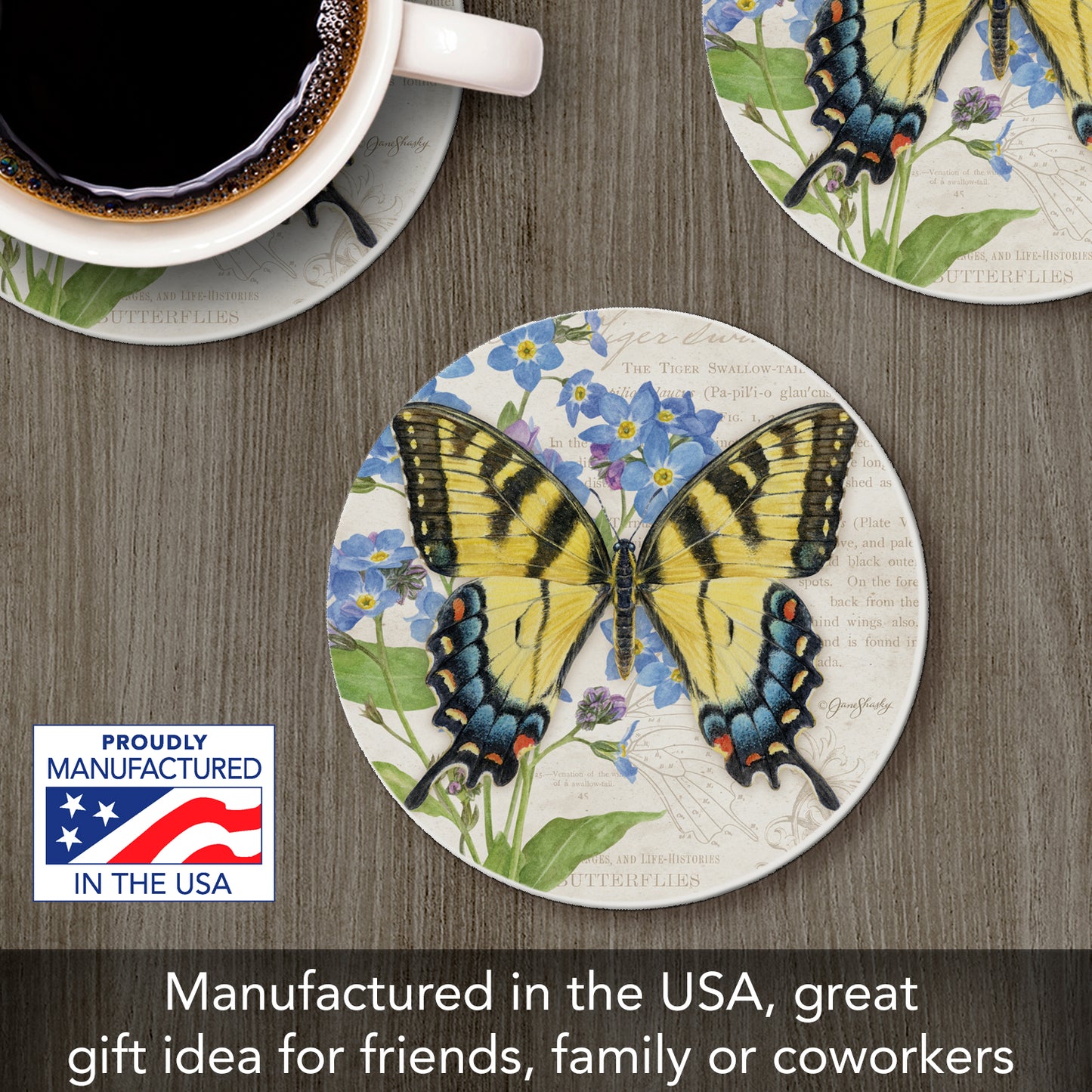 Thirstystone Tiger Swallowtail Butterfly Single Round Absorbent Stone Coaster with Protective Cork Backing Manufactured in The USA 4" Diameter