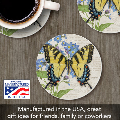 Thirstystone Tiger Swallowtail Butterfly Single Round Absorbent Stone Coaster with Protective Cork Backing Manufactured in The USA 4" Diameter