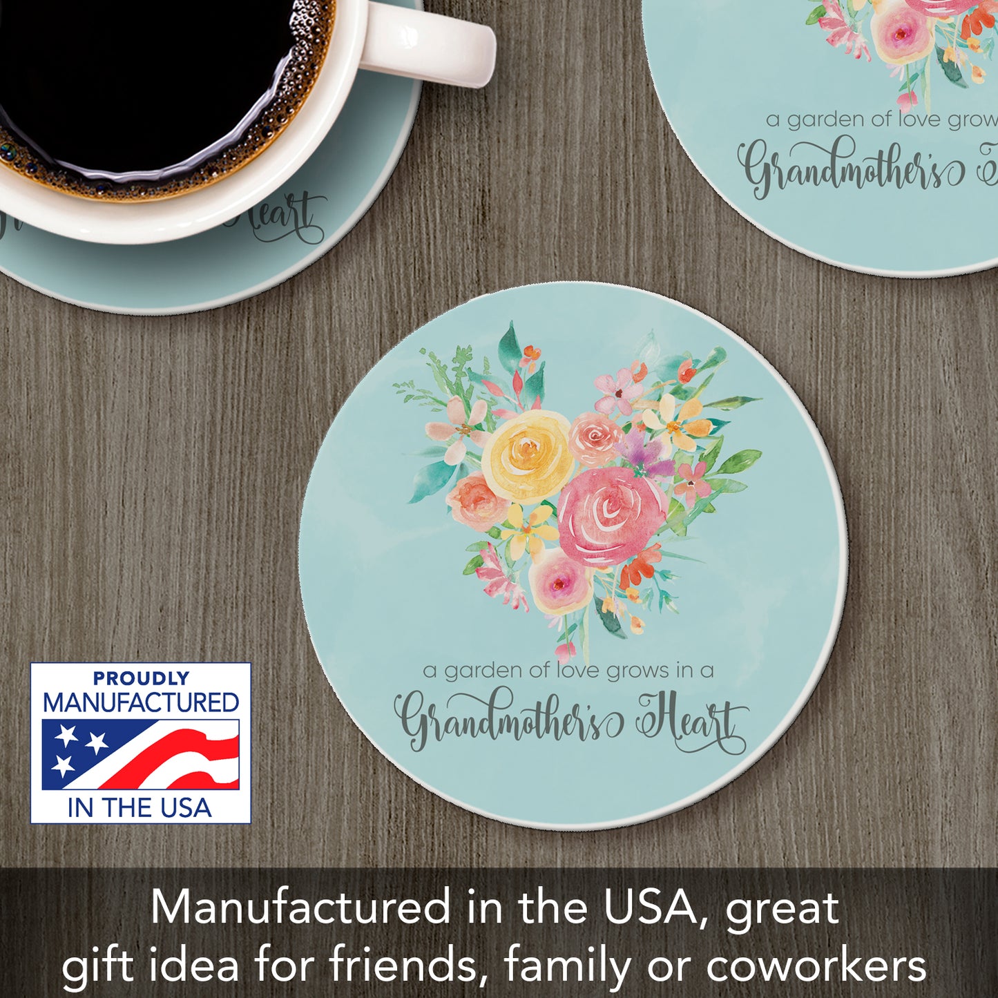 Thirstystone Grandmother's Heart Single Rodund Absorbent Stone Coaster with Protective Cork Backing Manufactured in The USA 4" Diameter