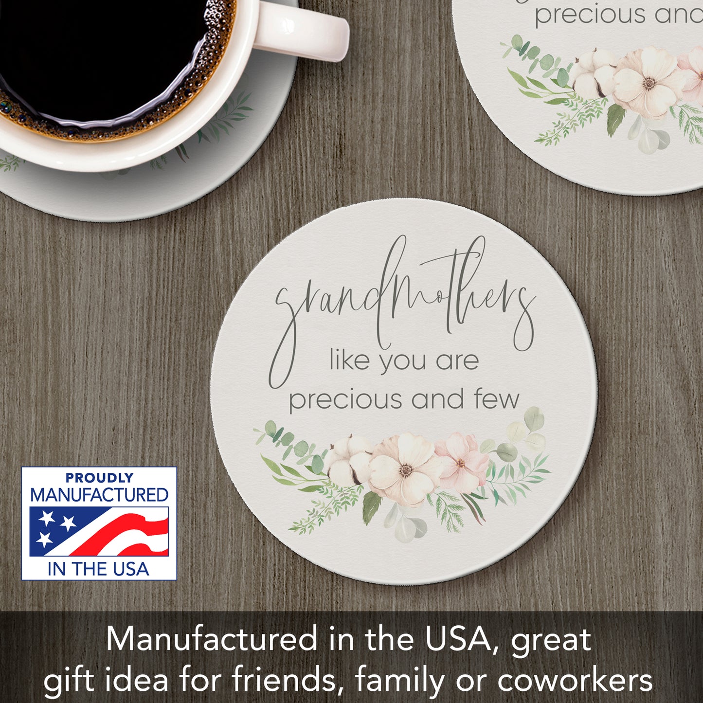 Thirstystone Grandmothers Single Round Absorbent Stone Coaster with Protective Cork Backing Manufactured in The USA 4" Diameter