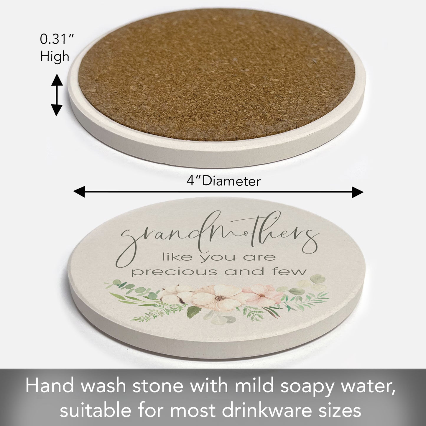 Thirstystone Grandmothers Single Round Absorbent Stone Coaster with Protective Cork Backing Manufactured in The USA 4" Diameter