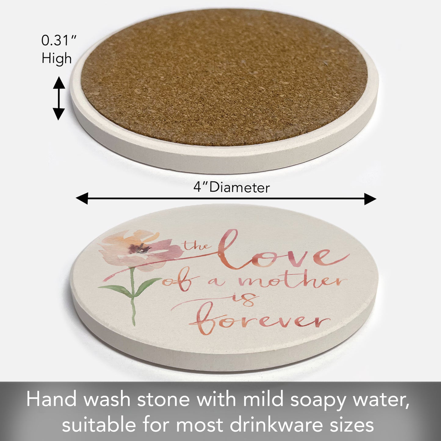 Thirstystone Mom's Love Single Round Absorbent Stone Coaster Manufactured in The USA 4" Diameter