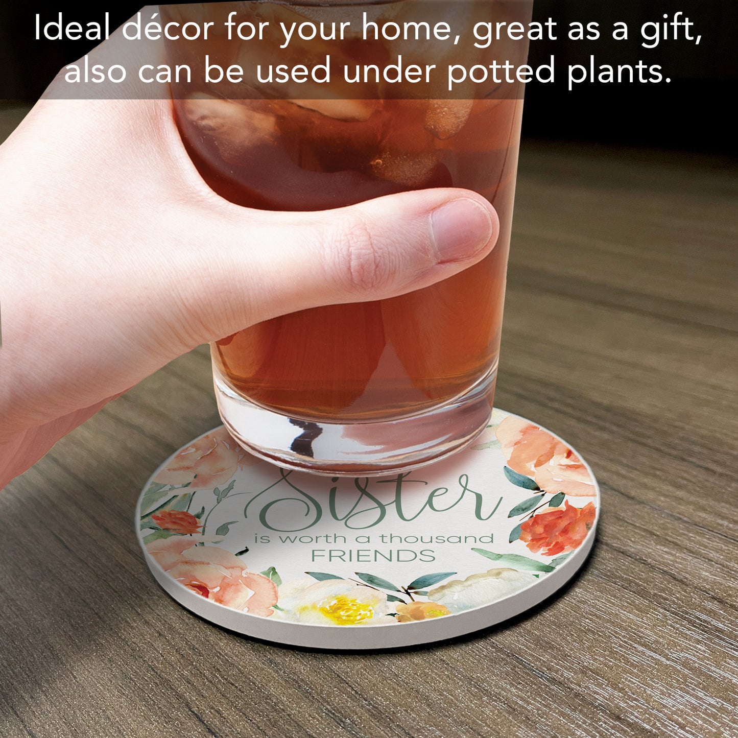 Thirstystone Loyal Sister Single Round Absorbent Stone Coaster with Protective Cork Backing Manufactured in The USA 4" Diameter