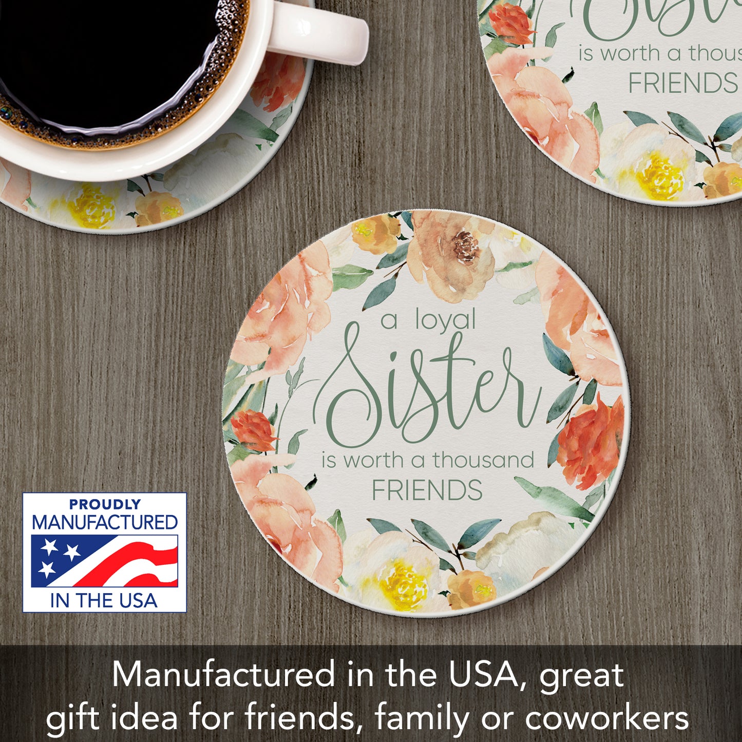 Thirstystone Loyal Sister Single Round Absorbent Stone Coaster with Protective Cork Backing Manufactured in The USA 4" Diameter