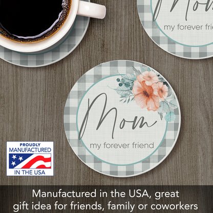 Thirstystone Mom Forever Friend Single Round Absorbent Stone Coaster with Protective Cork Backing Manufactured in The USA 4" Diameter