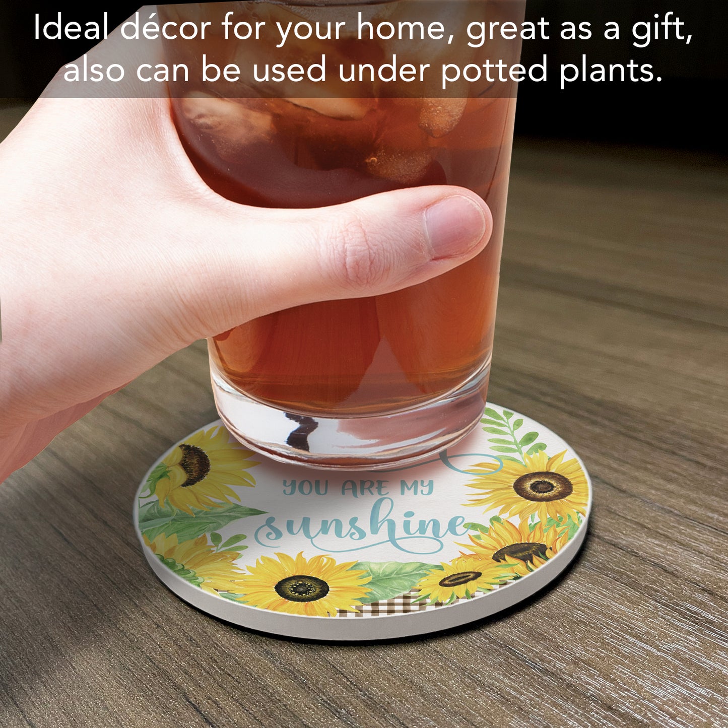 Thirstystone Mom Sunshine Single Round Absorbent Stone Coaster with Protective Cork Backing Manufactured in The USA 4" Diameter
