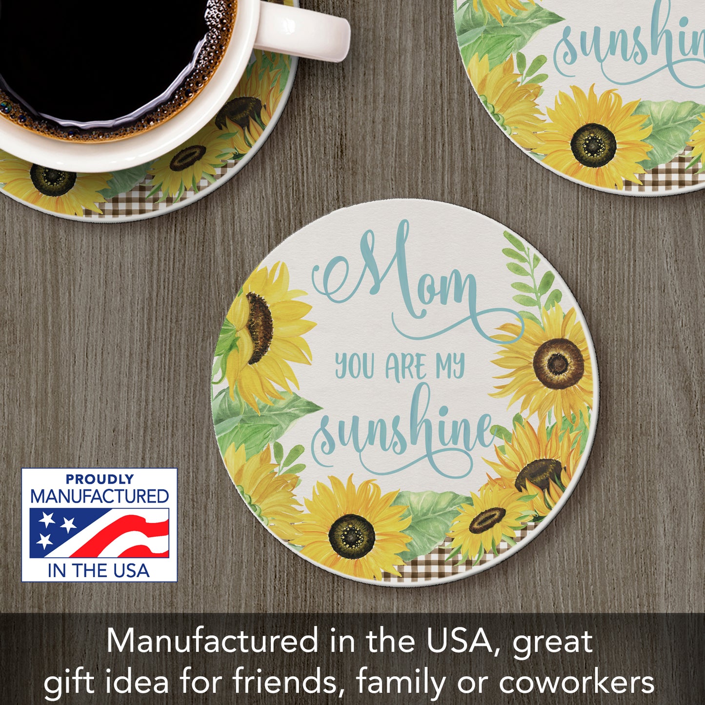 Thirstystone Mom Sunshine Single Round Absorbent Stone Coaster with Protective Cork Backing Manufactured in The USA 4" Diameter
