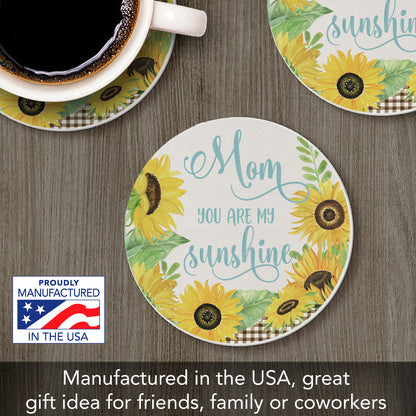 Thirstystone Mom Sunshine Single Round Absorbent Stone Coaster with Protective Cork Backing Manufactured in The USA 4" Diameter