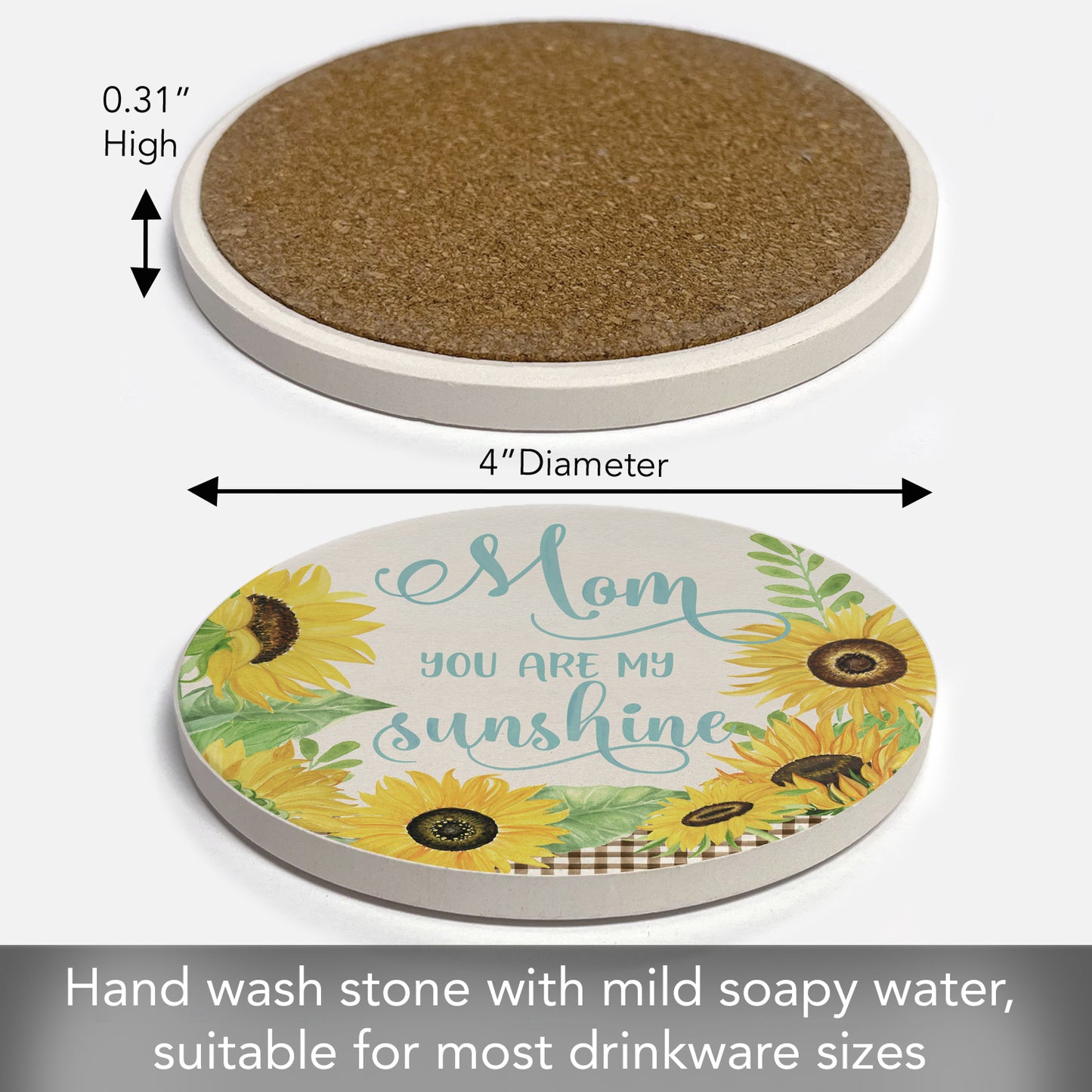 Thirstystone Mom Sunshine Single Round Absorbent Stone Coaster with Protective Cork Backing Manufactured in The USA 4" Diameter