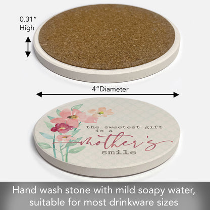 Thirstystone Mothers Smile Single Round Absorbent Stone Coaster with Protective Cork Backing Manufactured in The USA 4" Diameter