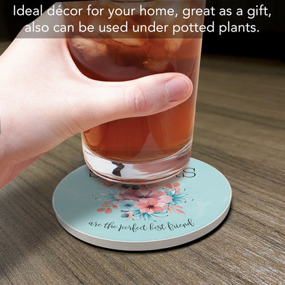 Thirstystone Sisters Best Friends Single Round Absorbent Stone Coaster with Protective Cork Backing Manufactured in The USA 4" Diameter