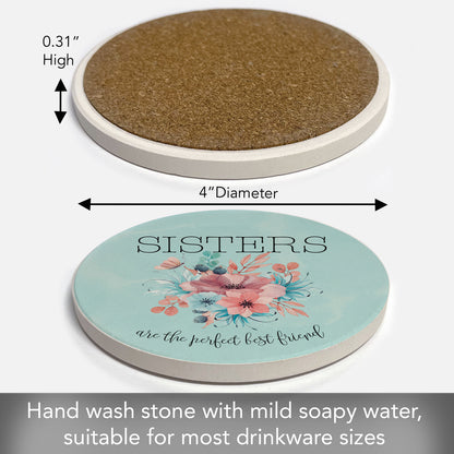 Thirstystone Sisters Best Friends Single Round Absorbent Stone Coaster with Protective Cork Backing Manufactured in The USA 4" Diameter