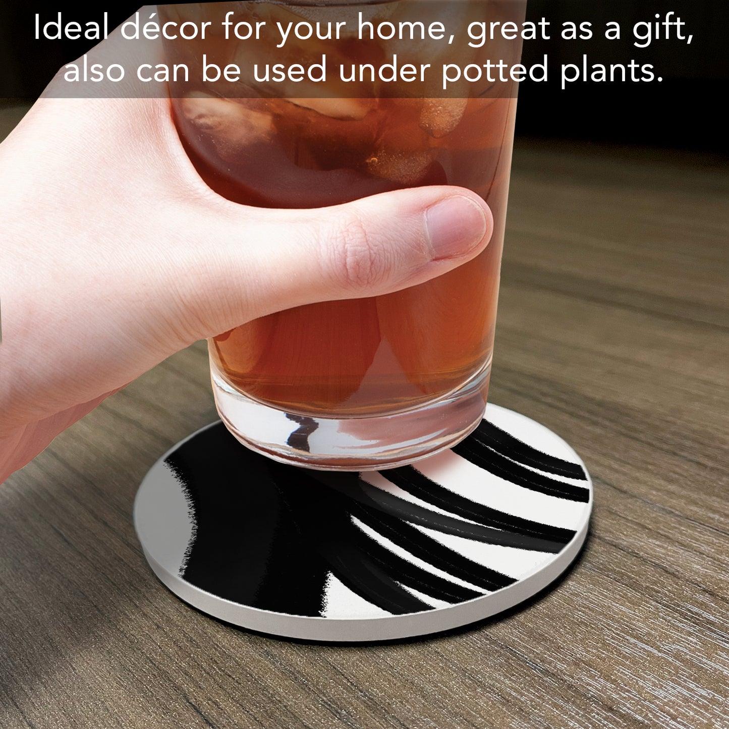 Thirstystone Black Swipes Single Round Absorbent Stone Coaster with Protective Cork Backing Manufactured in The USA 4" Diameter