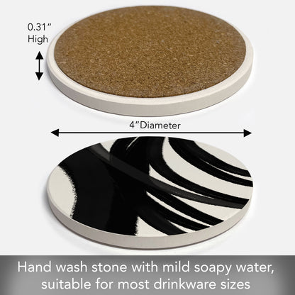 Thirstystone Black Swipes Single Round Absorbent Stone Coaster with Protective Cork Backing Manufactured in The USA 4" Diameter