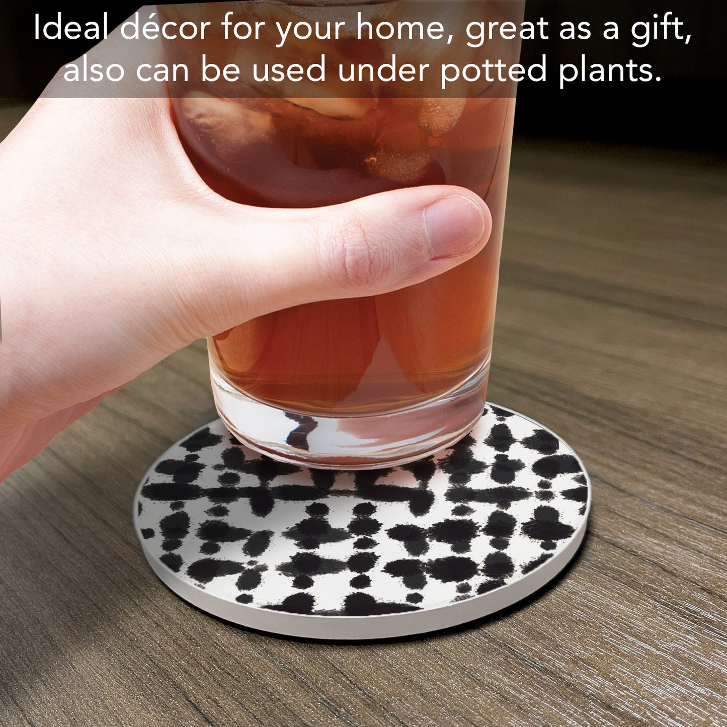Thirstystone Black Spots Single Round Absorbent Stone Coaster with Protective Cork Backing Manufactured in The USA 4" Diameter