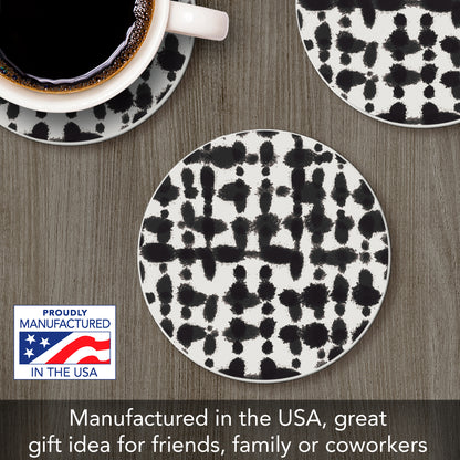 Thirstystone Black Spots Single Round Absorbent Stone Coaster with Protective Cork Backing Manufactured in The USA 4" Diameter