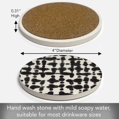 Thirstystone Black Spots Single Round Absorbent Stone Coaster with Protective Cork Backing Manufactured in The USA 4" Diameter