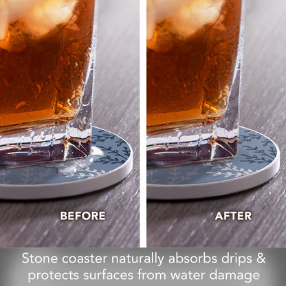 Thirstystone Blue Branches Single Round Absorbent Stone Coaster with Protective Cork Backing Manufactured in The USA 4" Diameter