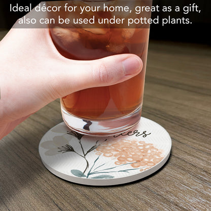 Thirstystone Cheers Grey Floral Single Round Absorbent Stone Coaster with Protective Cork Backing Manufactured in The USA 4" Diameter