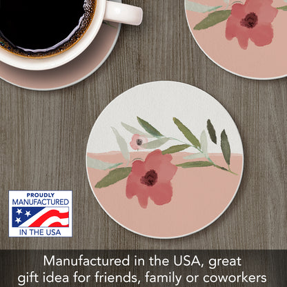 Thirstystone Pink Floral Single Round Absorbent Stone Coaster with Protective Cork Backing Manufactured in The USA 4" Diameter