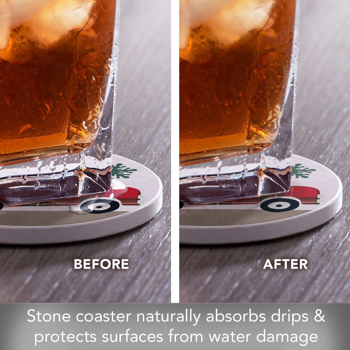 Thirstystone Plaid Christmas Tree Truck Single Round Absorbent Stone Coaster with Protective Cork Backing Manufactured in The USA 4" Diameter