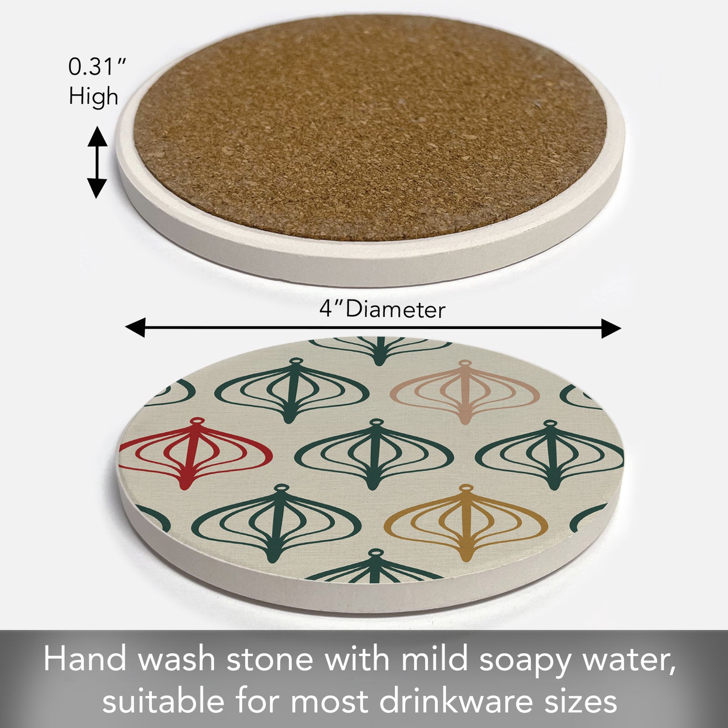 Thirstystone Ornaments Single Round Absorbent Stone Coaster with Protective Cork Backing Manufactured in The USA 4" Diameter