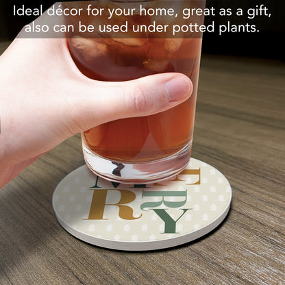 Thirstystone Merry Single Round Absorbent Stone Coaster with Protective Cork Backing Manufactured in The USA 4" Diameter