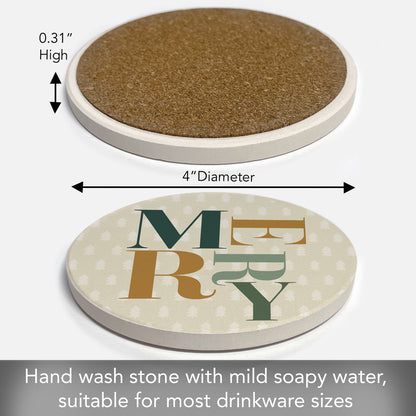 Thirstystone Merry Single Round Absorbent Stone Coaster with Protective Cork Backing Manufactured in The USA 4" Diameter