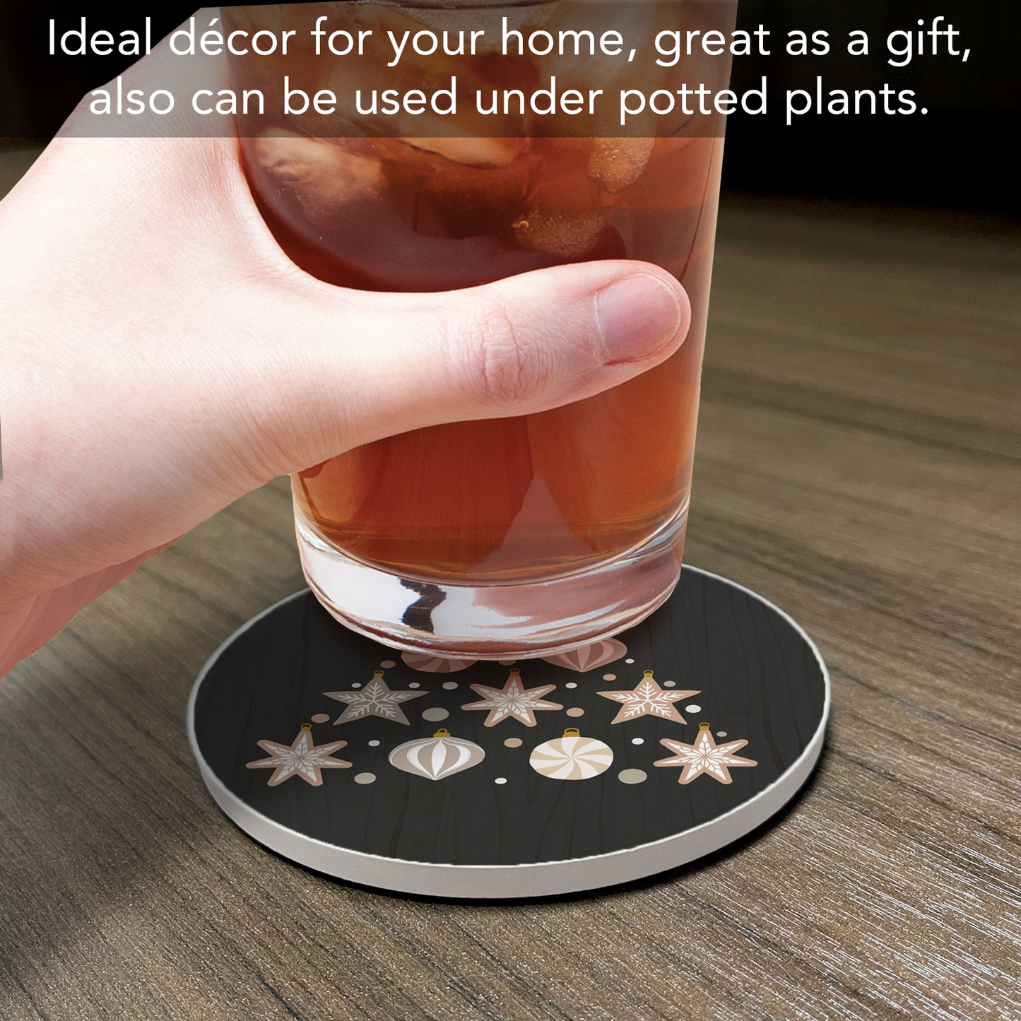 Thirstystone Ornament Tree Single Round Absorbent Stone Coaster with Protective Cork Backing Manufactured in The USA 4" Diameter