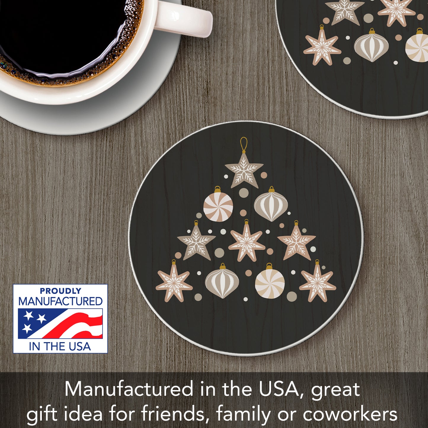 Thirstystone Ornament Tree Single Round Absorbent Stone Coaster with Protective Cork Backing Manufactured in The USA 4" Diameter