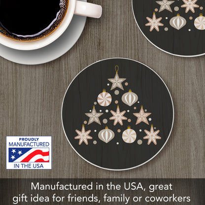 Thirstystone Ornament Tree Single Round Absorbent Stone Coaster with Protective Cork Backing Manufactured in The USA 4" Diameter