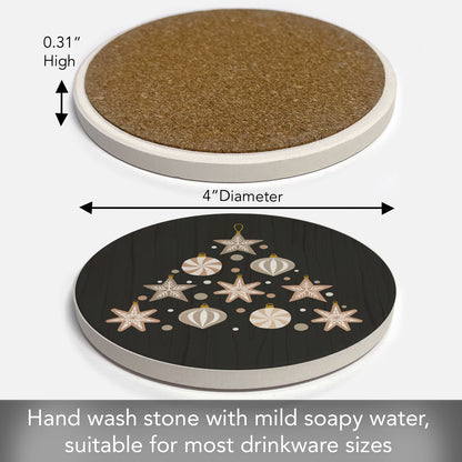 Thirstystone Ornament Tree Single Round Absorbent Stone Coaster with Protective Cork Backing Manufactured in The USA 4" Diameter