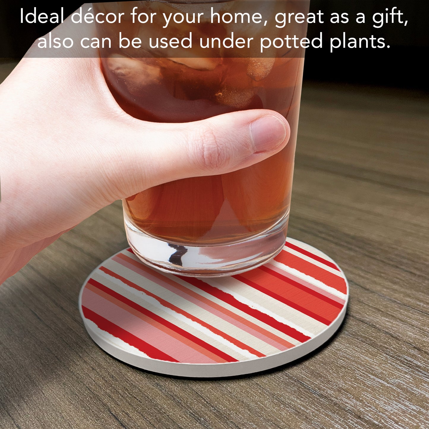Thirstystone Candy Cane Stripes Single Round Absorbent Stone Coaster with Protective Cork Backing Manufactured in The USA 4" Diameter