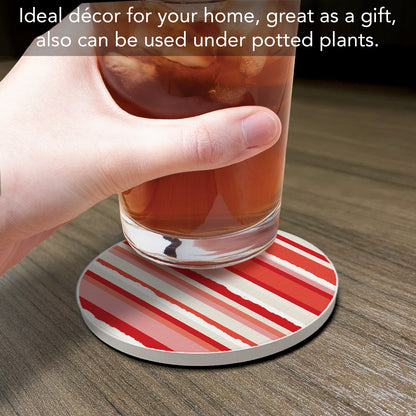 Thirstystone Candy Cane Stripes Single Round Absorbent Stone Coaster with Protective Cork Backing Manufactured in The USA 4" Diameter